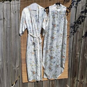Night Gown Peignoir Robe Vintage Barbizon 2 Piece Set Floral Satin S/M